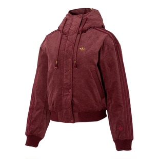 阿迪达斯新年款红色棉服女款2026新款三叶草时尚休闲棉衣翻领外套