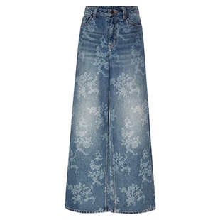 HPLY荷比俪2025秋新款女复古做旧阔腿磨白纹理牛仔裤