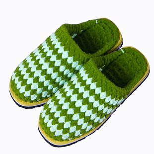 纯手工钩针织冰条粗毛线编织棉拖鞋男女士成品冬日季保暖防滑柔软