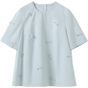 播商场同款浪漫蝴蝶结短袖衬衫女秋季新款别致上衣BDS3HD4652