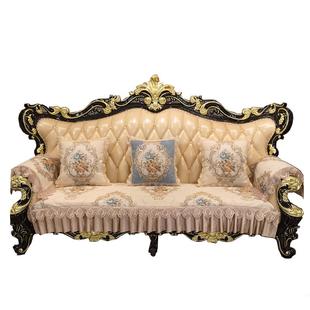 秋季美式沙发垫子高档奢华贵妃防滑客厅防猫抓真皮沙发坐垫布套罩