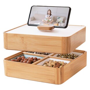 日式分格干果盘家用糖果盒客厅水果盘带盖坚果零食盘陶瓷点心碟子