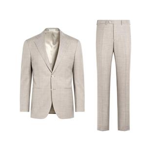 SUITSUPPLY意产面料浅棕色羊毛修身男士西装套装经典