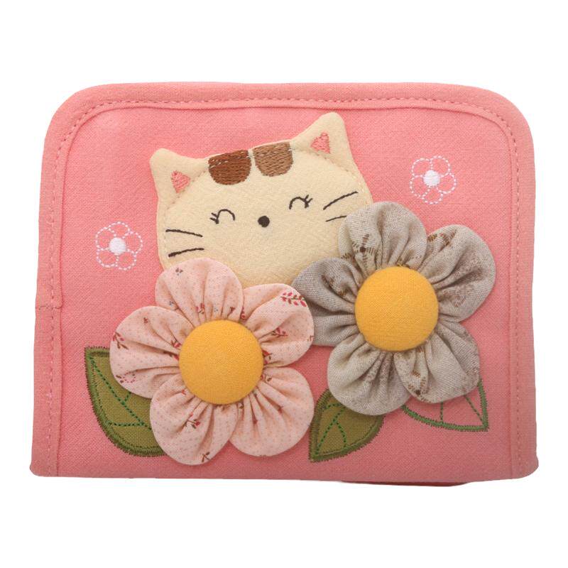 kine猫花朵猫女卡通立体短款钱包