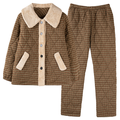 芬腾可安女士睡衣纯棉三层加厚夹棉家居服冬季女款保暖可外穿套装