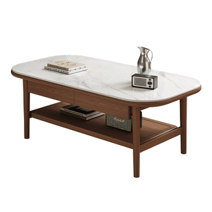 全实木岩板茶几客厅家用小户型带抽屉2025新款阳台极简茶桌茶台桌