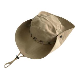 挂绳渔夫帽男款高级感夏季防晒鱼夫女帽户外遮阳大帽檐登山牛仔帽