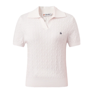 【夏季新品】GOLDEN BEAR/金熊2026年女士绞花翻领套头短袖针织衫