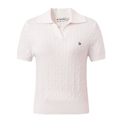 【夏季新品】GOLDEN BEAR/金熊2026年女士绞花翻领套头短袖针织衫