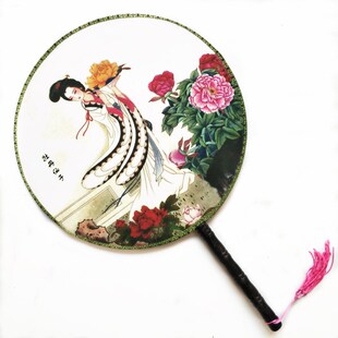 青花瓷团扇单面古风汉服古典舞中国风圆扇子女宫廷扇牡丹仕女荷花