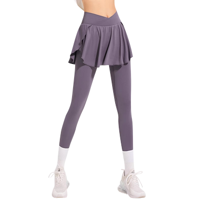 高腰防走光假两件瑜伽群裤