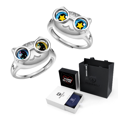 【可刻字定制】喵星公益联名款异瞳猫S925纯银情侣戒指女对戒礼物