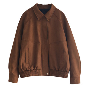 徐大脸吖定制 美拉德棕色细腻麂皮绒夹克春秋宽松棒球服短外套女