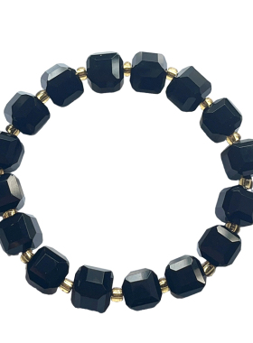 天然黑玛瑙手链男女 弹力绳款黑色玛瑙手串