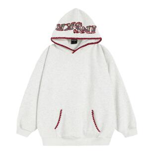 NOPASS 国潮情侣原创美式贝壳贴布绣字母连帽卫衣宽松加绒帽衫女