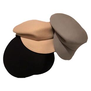 帽子女秋冬天羊毛呢棒球帽韩版英伦复古骑士帽毛毡马术帽鸭舌礼帽