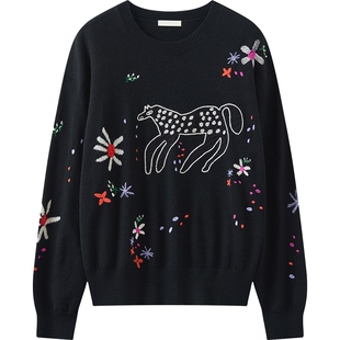 播商场同款ENIKO EGED系列小马提花羊毛针织毛衣26新品BDT1SD1403