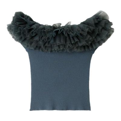 SNIDEL薄纱拼接修身针织衫