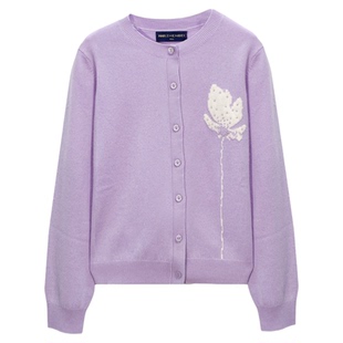 ZB/珍贝100%山羊绒圆领提花女针织开衫时尚百搭通勤旗正/56169-1