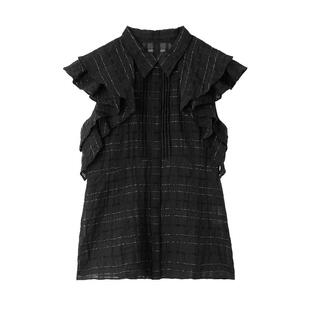 LILY BROWN春夏款 甜美小飞袖格纹收腰翻领衬衫LWFT242091