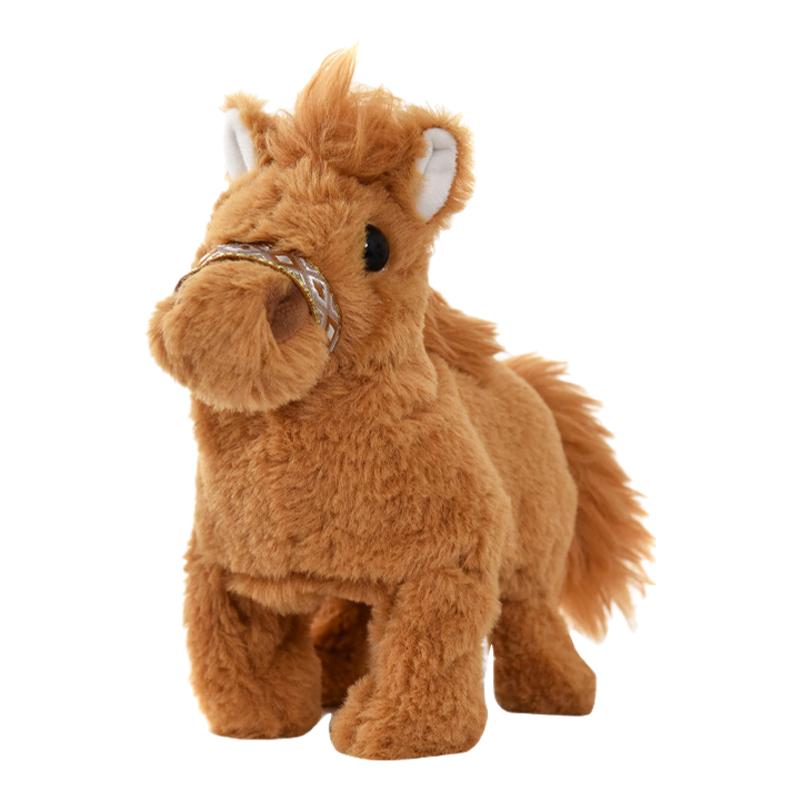 电动毛绒会走路马玩偶仿真马叫声牵绳走路模拟电子宠物儿童玩具马