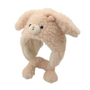 2025新款耳朵会动兔子毛绒帽子女冬季大头围保暖护耳帽加厚套头帽