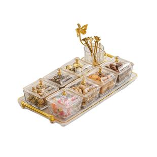 轻奢高档点心盒玻璃水果盘家用客厅茶几零食分格盘带盖干果收纳盒
