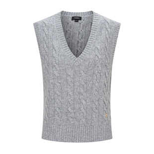 【美丽诺羊毛】Scofield女装复古V领绞花针织背心马甲2025冬新品