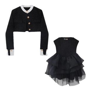 赫本小香风黑色连衣裙女夏装2025年新款高级感生日小礼服套装裙子