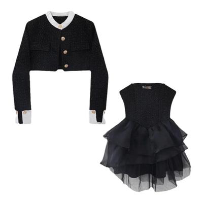 赫本小香风黑色连衣裙女夏套装裙