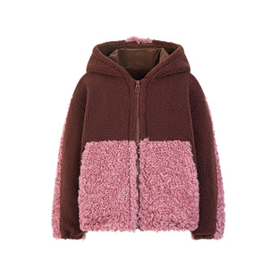 Little Naive女童颗粒毛外套冬季加绒冬装儿童保暖连帽上衣