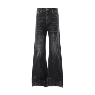 华夏印迹 复古闪电纹猫须牛仔裤男秋季美式高街直筒微喇休闲长裤