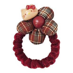 儿童格子花朵发圈女童红色卡通猫咪发绳公主头饰皮筋头绳新年发饰