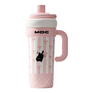 陶瓷保温杯女生2025新款冰霸杯大号大容量水杯巨无霸吨吨吸管杯子