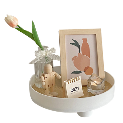 丝丝小物 ins风简约圆形木质托盘卧室床头柜收纳整理盘桌面置物盘