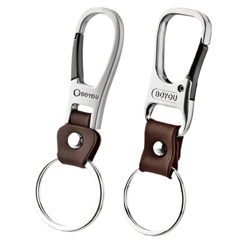 博友汽车钥匙扣男士钥匙链扣环圈环腰挂饰挂件牛皮带锁匙经典创意