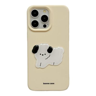 立体纯色卡通小狗适用苹果15手机壳iPhone16ProMax新款15pro防摔13女款小众12硅胶14pro简约可爱全包情侣软壳