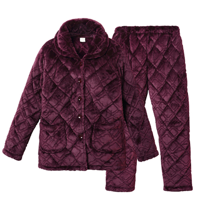 中老年珊瑚绒睡衣女秋冬季加厚加