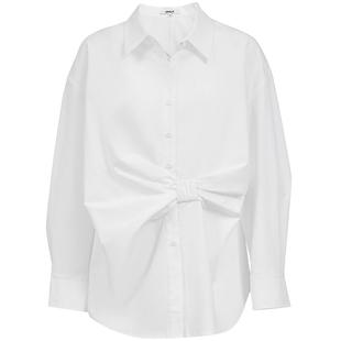 ONLY2026春季新款腰身不对称立体收褶设计翻领宽松落肩长袖衬衫女