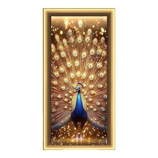 轻奢孔雀开屏玄关装饰画高档走廊过道挂画金色入户门竖版带灯壁画