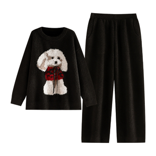 悦内半边绒睡衣女款冬季冬天珊瑚绒家居服保暖毛绒套头可外穿狗狗