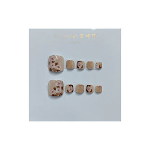 新中式国风牡丹脚趾穿戴甲古典画花卉晕染假指甲片成品拍照美甲贴