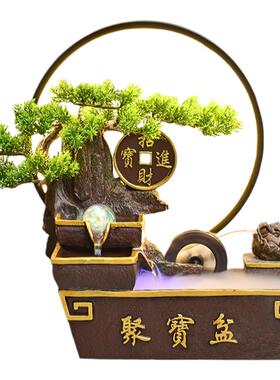 招财猫聚宝盆开业礼物招财流水摆件循环水店铺客厅桌面风水轮装饰