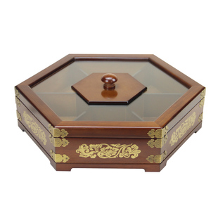 实木坚果盘客厅干果收纳盒喜糖结婚瓜子果盒木质分格带盖创意中式