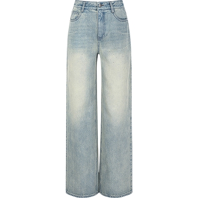 KBNE浅蓝色水洗微喇牛仔裤复古宽松直筒裤春秋新款气质阔腿裤女装