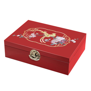 螺钿漆器首饰盒订婚礼金盒木质陪嫁彩礼证件盒结婚饰品收纳嫁妆盒