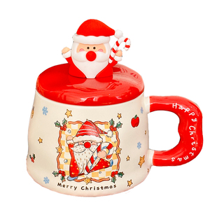 可爱圣诞节礼物陶瓷杯带盖勺特别好看的咖啡杯马克杯送女生礼盒装