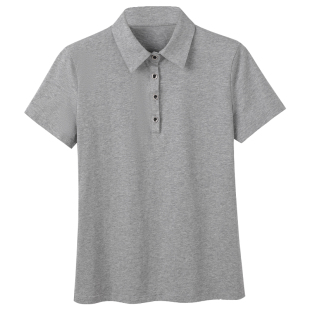 纯棉翻领短袖紫色t恤女夏装新款polo领纽扣宽松休闲运动半袖上衣