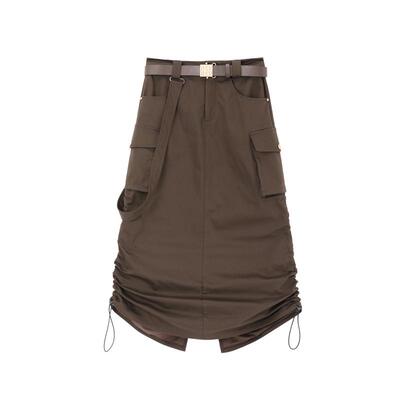 REVAN芮范设计师款纹理感单侧背带长裙RM91506270