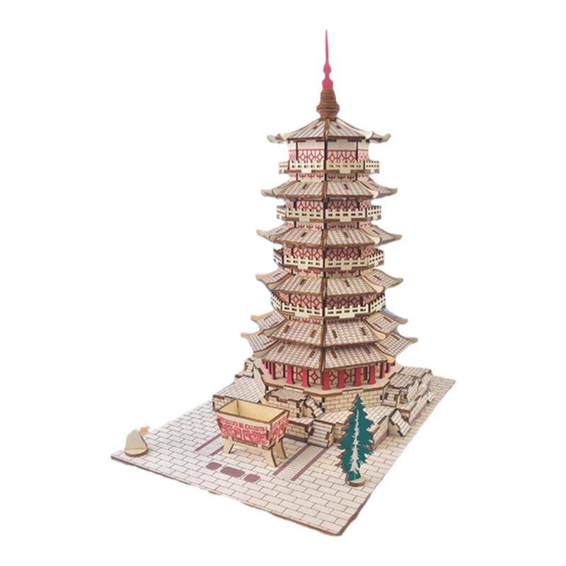 山西释迦木塔立体拼装应县佛宫寺 木质制拼图拼板DIY建筑模型玩具